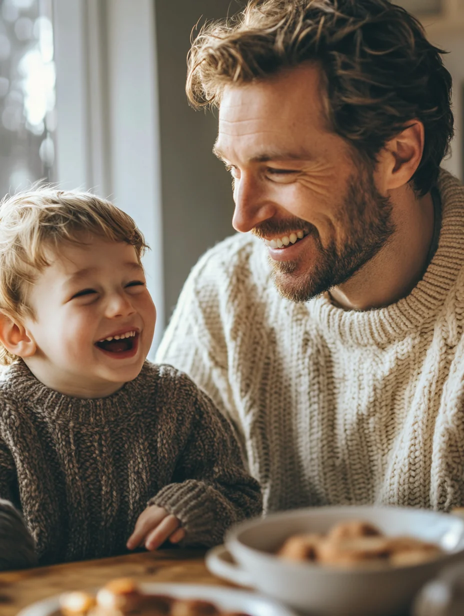 A single dad at his kitchen table scrutinizes a suspicious offer letter while his daughter does homework nearby.