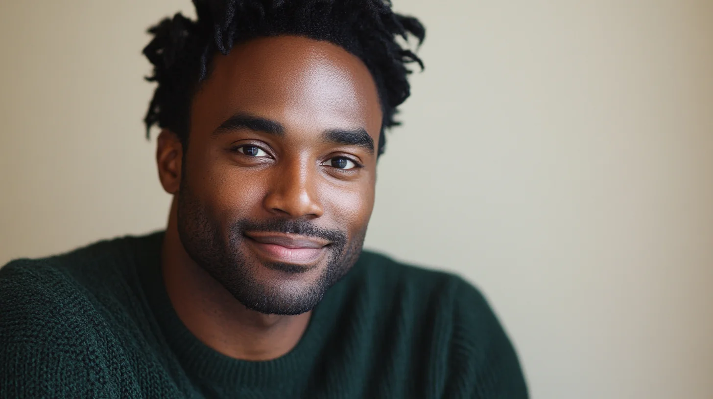 A confident, gentle-smiling man looks just past camera in a warm portrait.